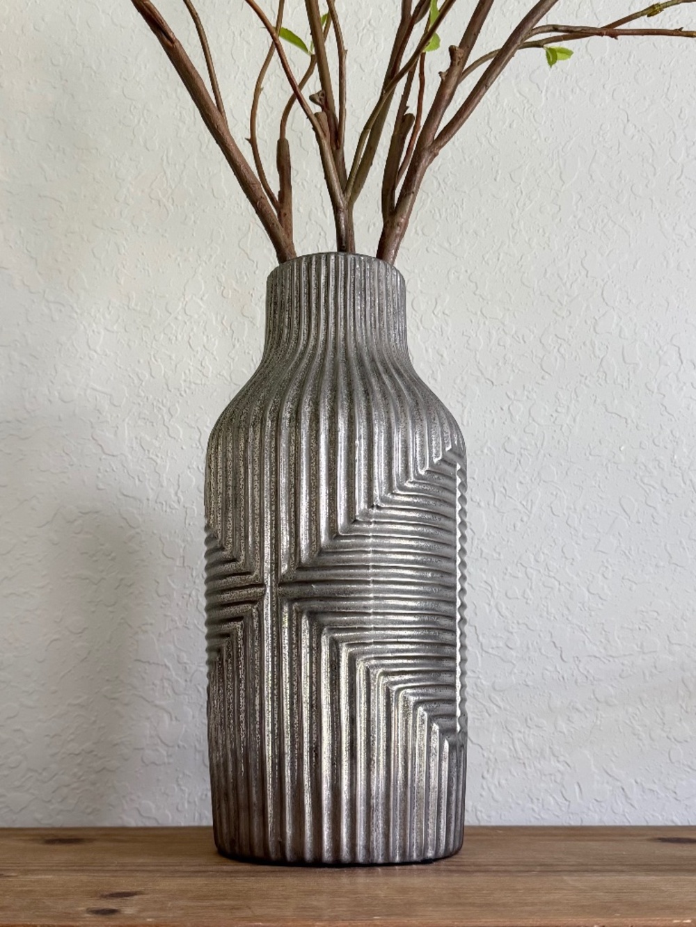 Tall Grey Metal Vase